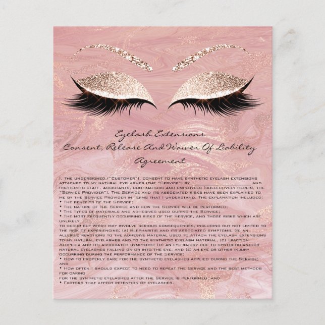 Eyelash Extension Liability Waiver Rose Marble Flyer (Front)