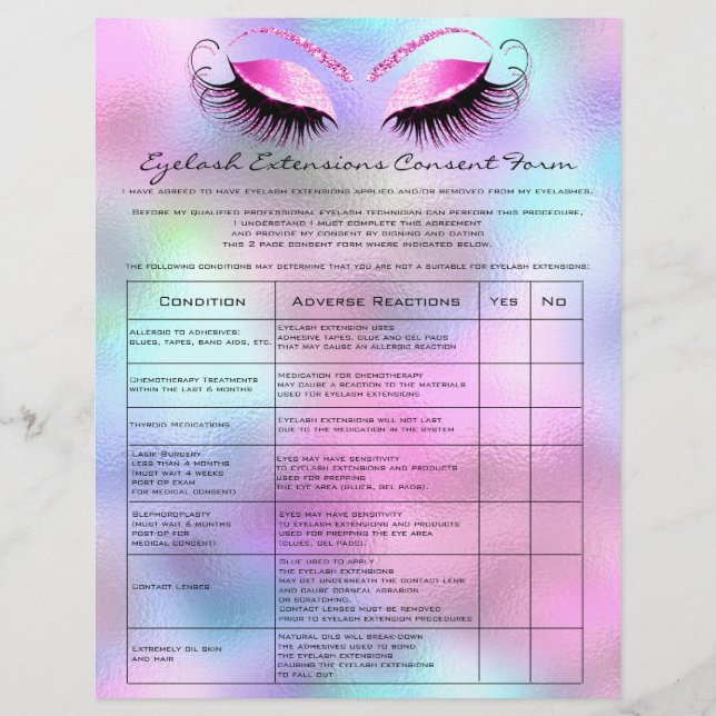 Eyelash Extension Liability Waiver Rose Pink Flyer (Front)