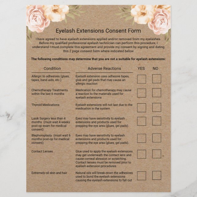 Eyelash Extension Liability Waiver Rustic Kraft Flyer (Front)
