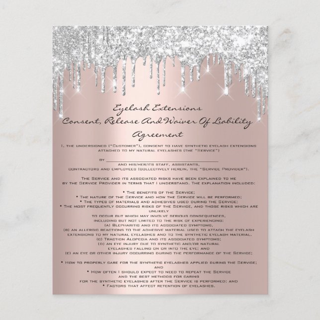 Eyelash Extension Liability Waiver Spark Rose Grey Flyer (Front)