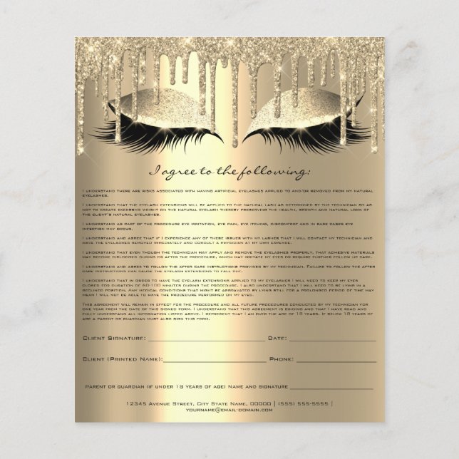 Eyelash Extension Liability Waiver Sparkly Drips Flyer (Back)