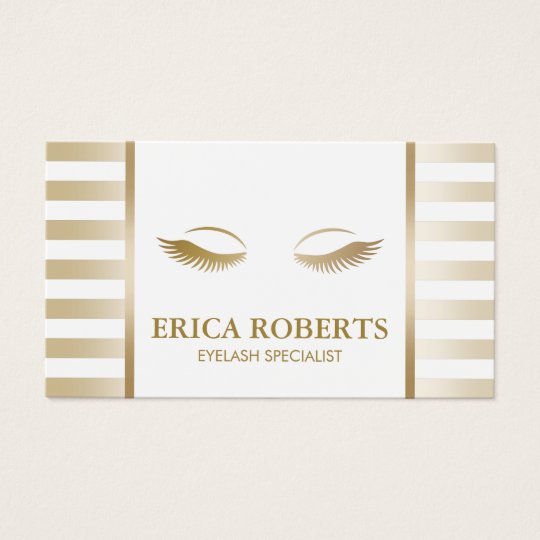 Eyelash Extension Makeup Artist Chic Gold Stripes Business Card
