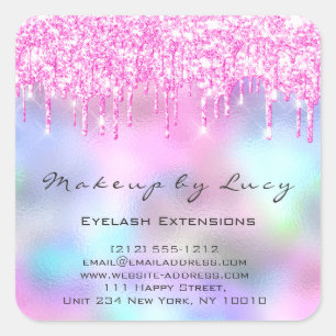 Eyelash Extension Makeup Artist Salon Pink Drips Square Sticker