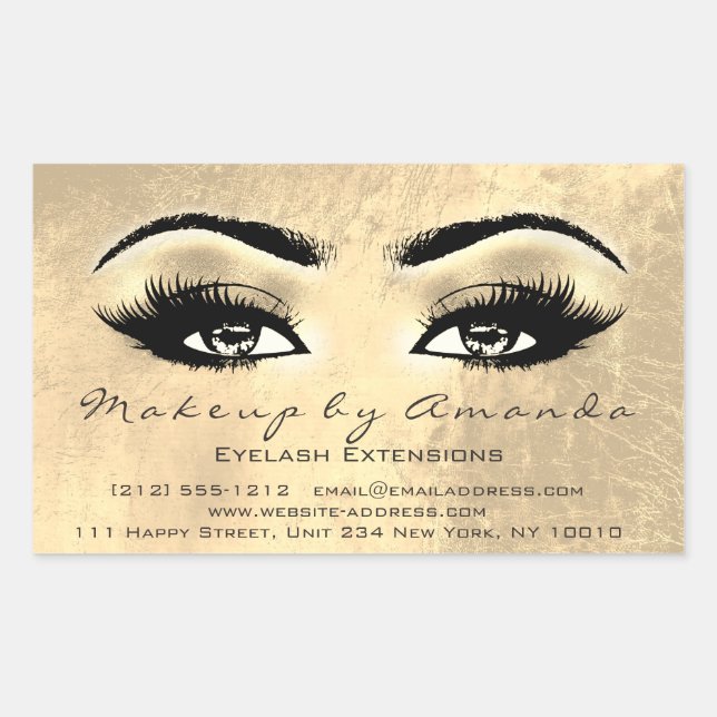 Eyelash Extension Makeup Beauty Browns Golden Foil Rectangular Sticker (Front)