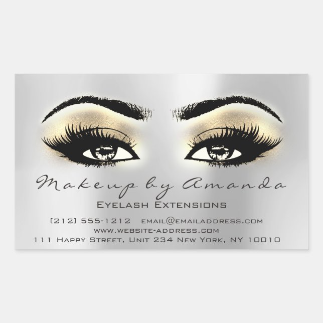 Eyelash Extension Makeup Beauty Browns Grey Silver Rectangular Sticker (Front)
