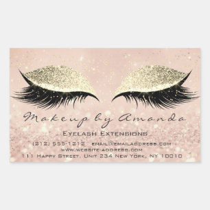 Eyelash Extension Makeup Beauty Salon Blush Gold Rectangular Sticker