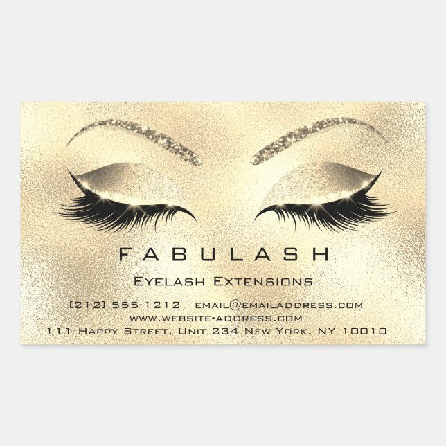 Eyelash Extension Makeup Beauty Salon Gold VIP Rectangular Sticker (Front)