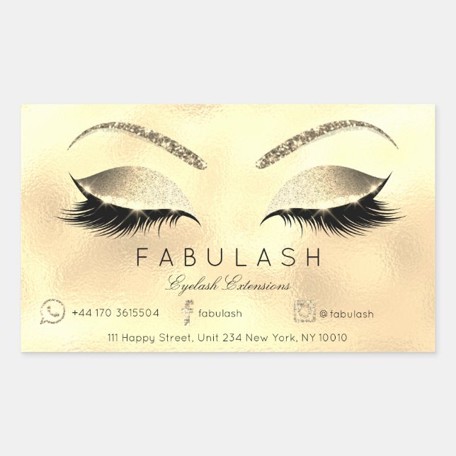 Eyelash Extension Makeup Beauty Salon Lux Gold VIP Rectangular Sticker (Front)