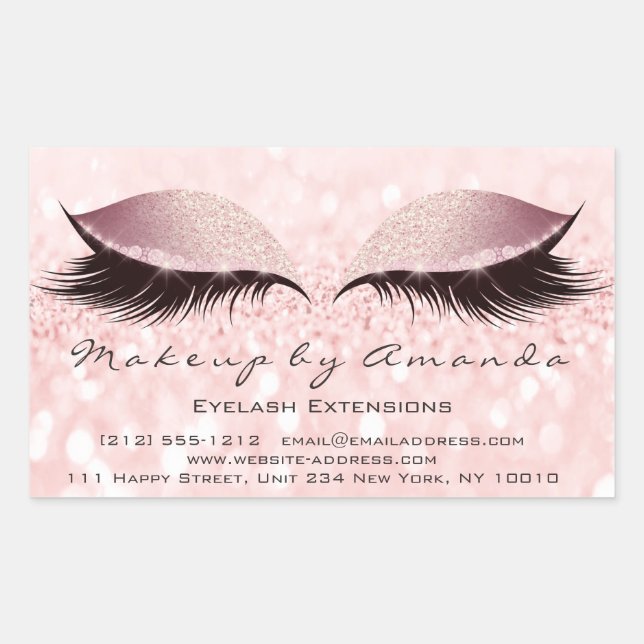 Eyelash Extension Makeup Beauty Salon Pink Blush Rectangular Sticker (Front)