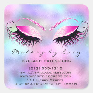 Eyelash Extension Makeup Beauty Salon Pink Fuchsia Square Sticker