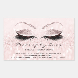 Eyelash Extension Makeup Beauty Salon Pink Glitter Rectangular Sticker