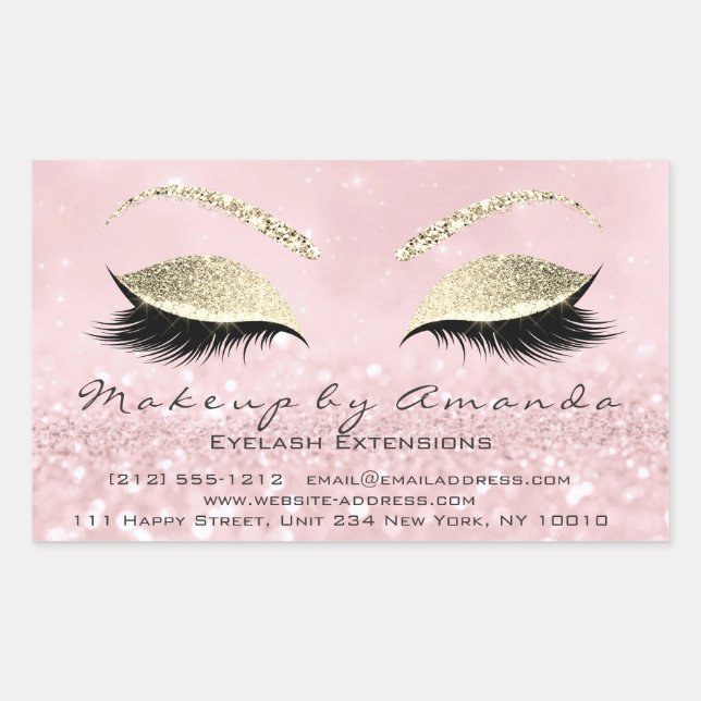 Eyelash Extension Makeup Beauty Salon Pink Gold1 Rectangular Sticker (Front)