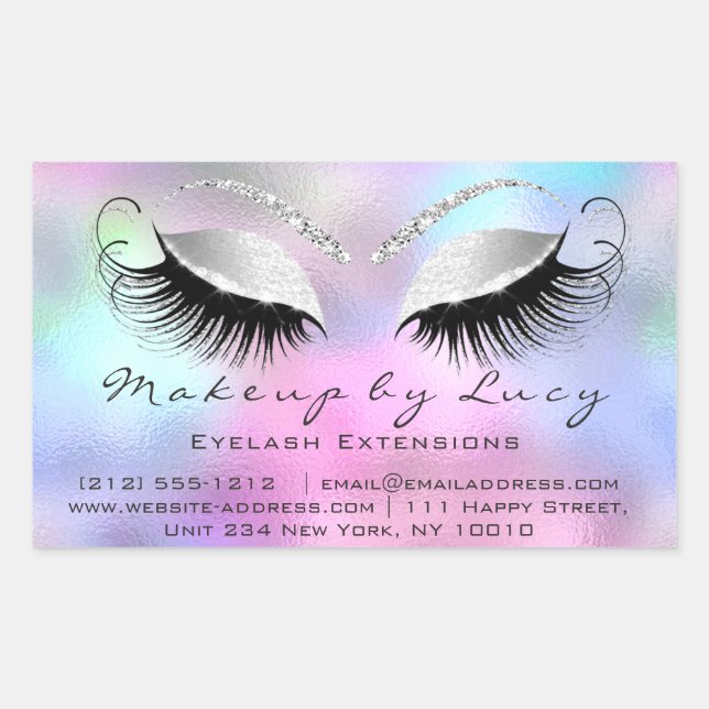 Eyelash Extension Makeup Beauty Salon Pink Grey Rectangular Sticker (Front)