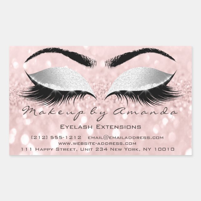Eyelash Extension Makeup Beauty Salon Pink Grey Rectangular Sticker (Front)
