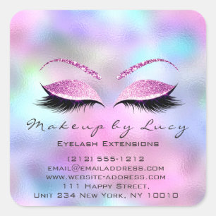 Eyelash Extension Makeup Beauty Salon Pink Ombre Square Sticker