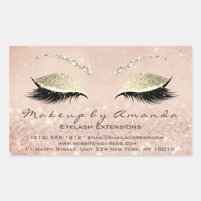 Eyelash Extension Makeup Beauty Salon Skinny Gold Rectangular Sticker (Front)