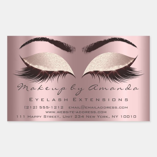 Eyelash Extension Makeup Beauty Salon Spark Rose Rectangular Sticker (Front)