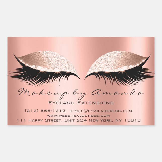 Eyelash Extension Pink Makeup Coral Beauty Salon Rectangular Sticker (Front)