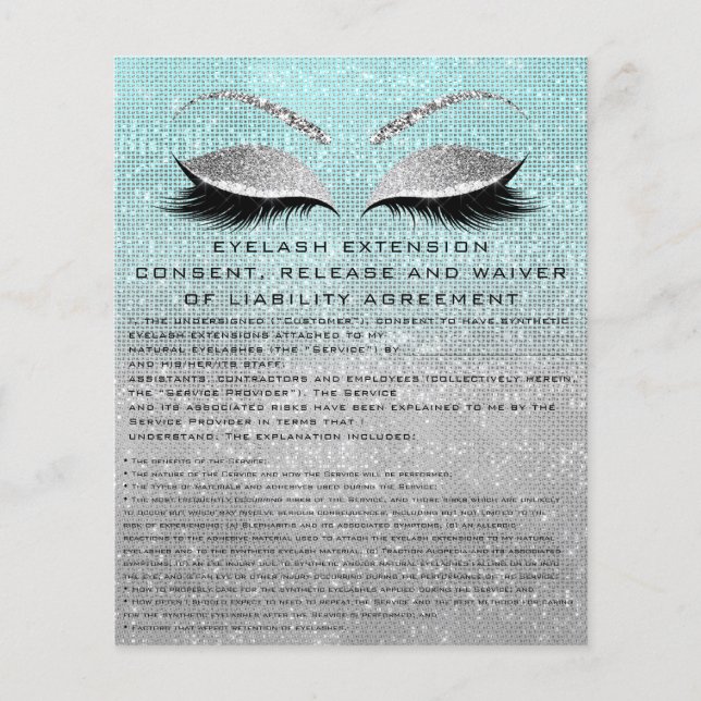 EYELASH EXTENSION RELEASE WAIVER Blue Silver Flyer (Front)