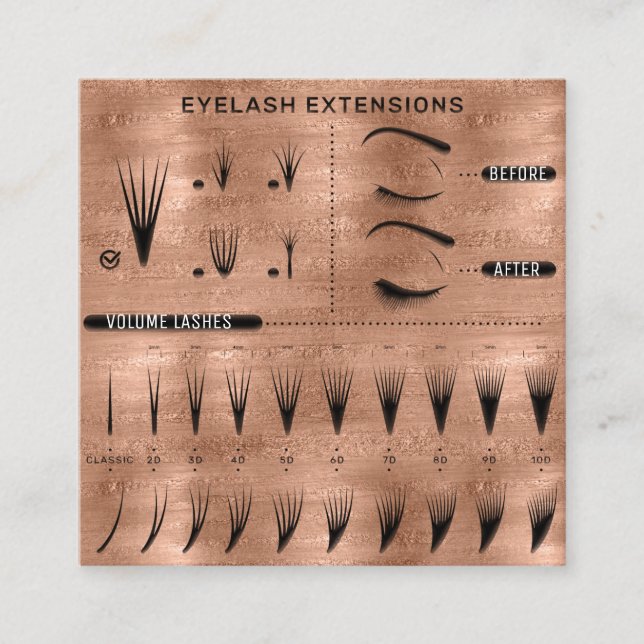 Eyelash Extension Studio Shop Rose Skinny  Square Business Card (Front)