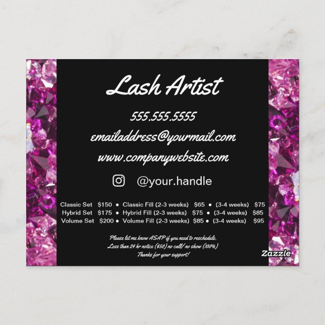 Eyelash Extensions Aftercare - Contact - Lash Menu Postcard (Back)