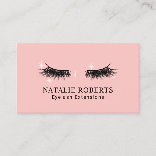 Eyelash Extensions Beauty Salon Elegant Blush Pink Business Card (Front)