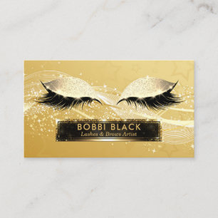 Eyelash Extensions Black Gold Glitter Glam Makeup Business Card