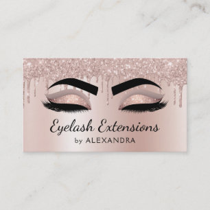 Eyelash Extensions Dripping Glitter Rose Gold Business Card