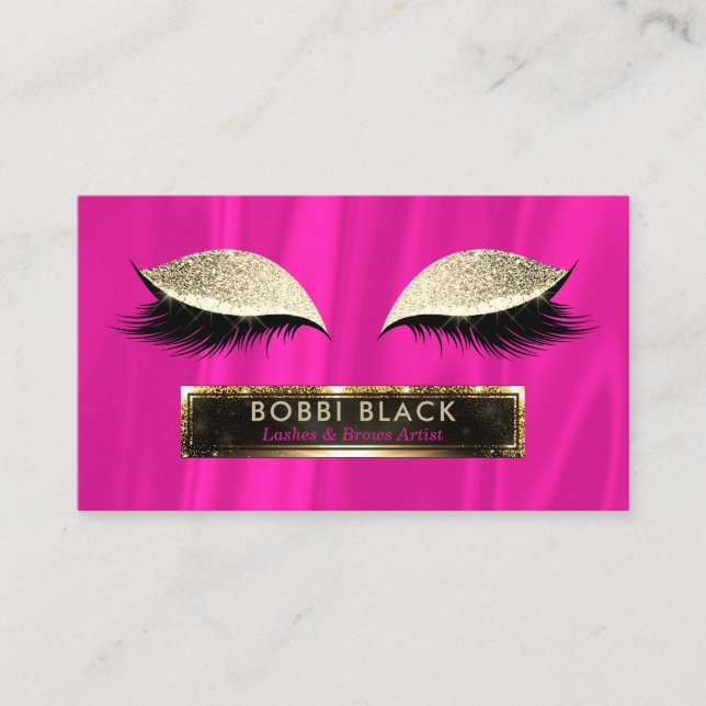 Eyelash Extensions Hot Pink and Gold Glam Makeup Business Card (Front)