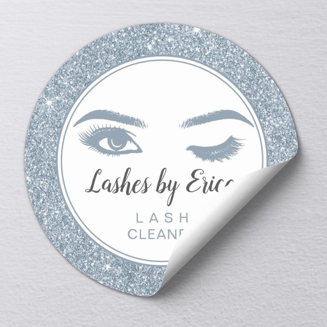 Eyelash Extensions Lash Cleaner Dusty Blue Glitter Classic Round Sticker (Creator Uploaded)