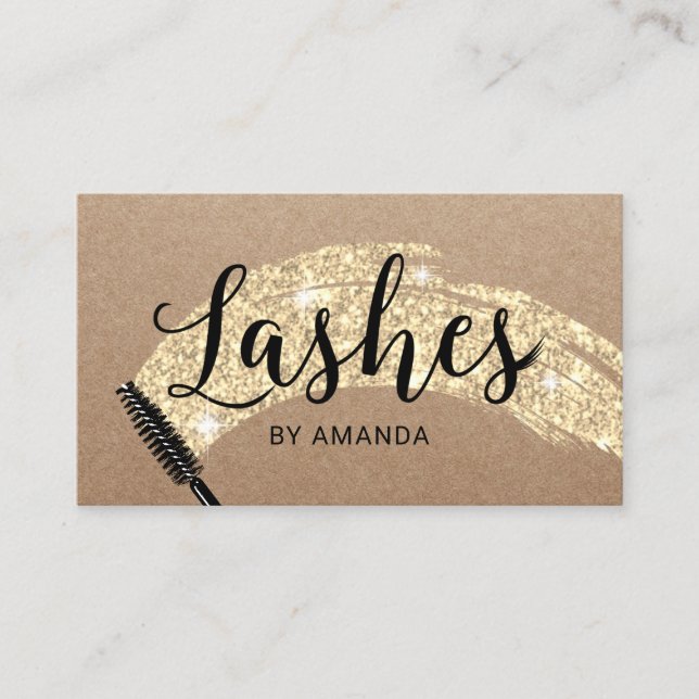 Eyelash Extensions Lash Salon Gold Brush Stroke Business Card (Front)