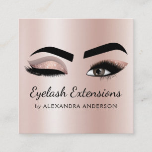 Eyelash Extensions Lashes Glitter Rose Gold Pink Square Business Card