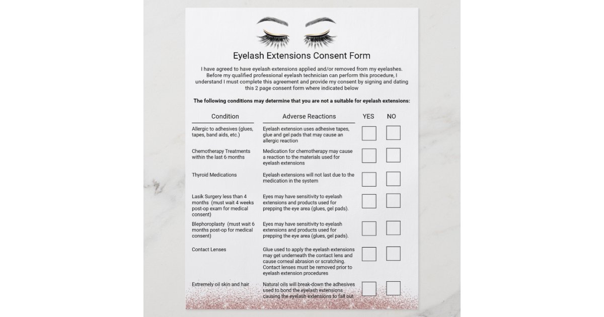 Eyelash Extensions Liability Waiver Release Form Flyer | Zazzle