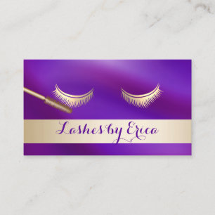 Eyelash Extensions Makeup Artist Gold & Purple Business Card