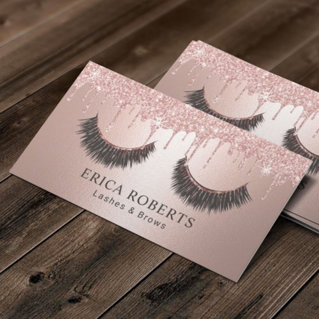 Eyelash Extensions Modern Rose Gold Drips Lashes Business Card (Creator Uploaded)