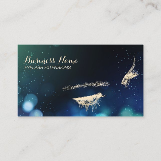 Eyelash Extensions Modern Sparkle Lights Elegant Business Card (Front)