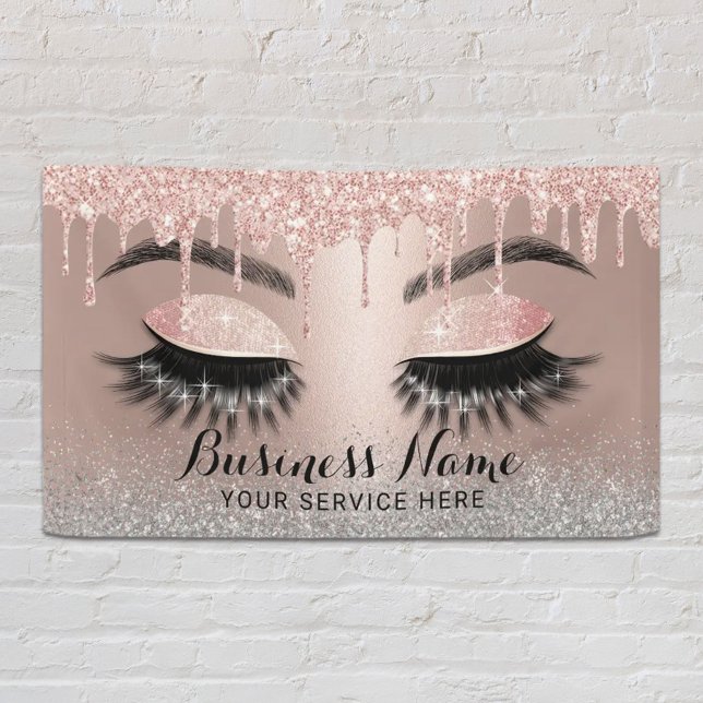 Eyelash Extensions Rose Gold Drips Beauty Salon Banner (Creator Uploaded)