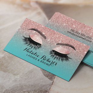 Eyelash Extensions Rose Gold & Teal Glitter Salon Business Card