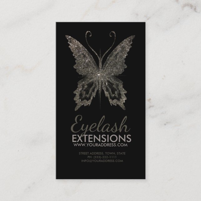 Eyelash Extensions Shimmering Butterfly Black Card (Front)