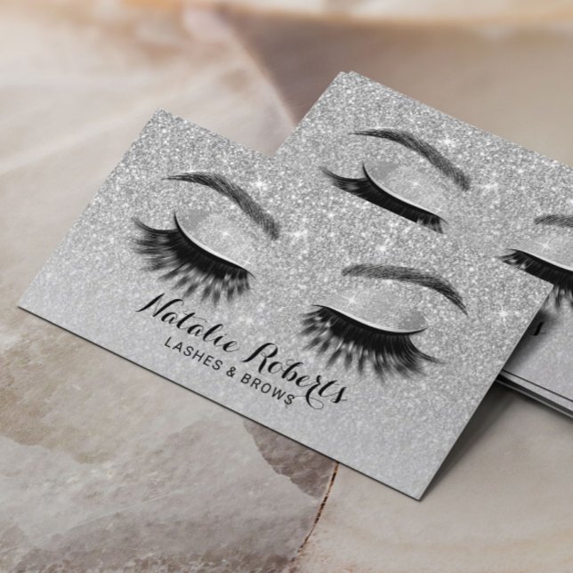 Eyelash Extensions Silver Glitter Beauty Salon Business Card (Creator Uploaded)