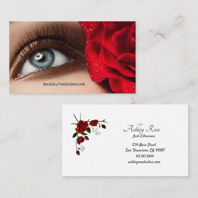 Eyelash Extensions Technician Red Rose  Business Card (Front/Back)
