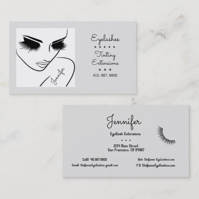Eyelash Extensions/Tinting Silhouette Drawing Business Card (Front/Back)