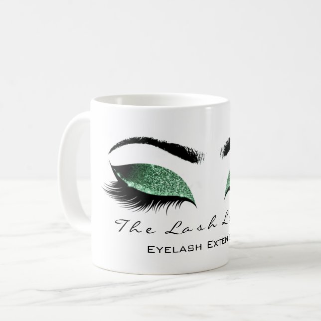 Eyelash Extention Beauty Studio Cali Green Glitter Coffee Mug (Front Left)