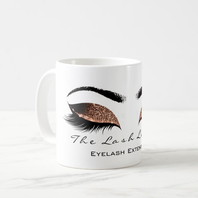 Eyelash Extention Beauty Studio Coffe  Glitter Coffee Mug (Front Left)