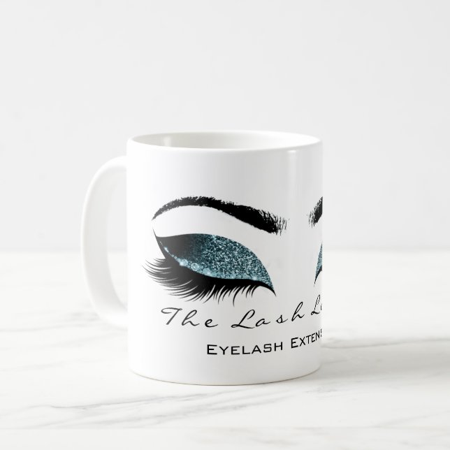 Eyelash Extention Beauty Studio Teal Glitter Coffee Mug (Front Left)