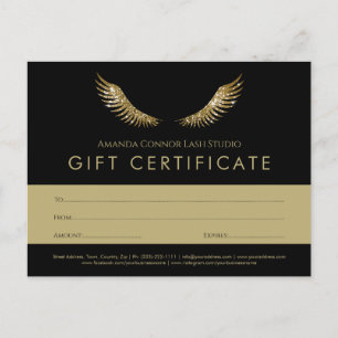 Eyelash Gold Wings Black Gift Certificate Voucher Postcard