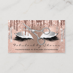 Eyelash Hairdresser Stylist Scissors Rose Silver Business Card