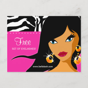 Eyelash Invitation Ethnic Woman Pink Zebra Postcard