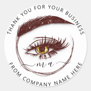 Eyelash Logo Name Holograph Thank Glitter Brown Classic Round Sticker
