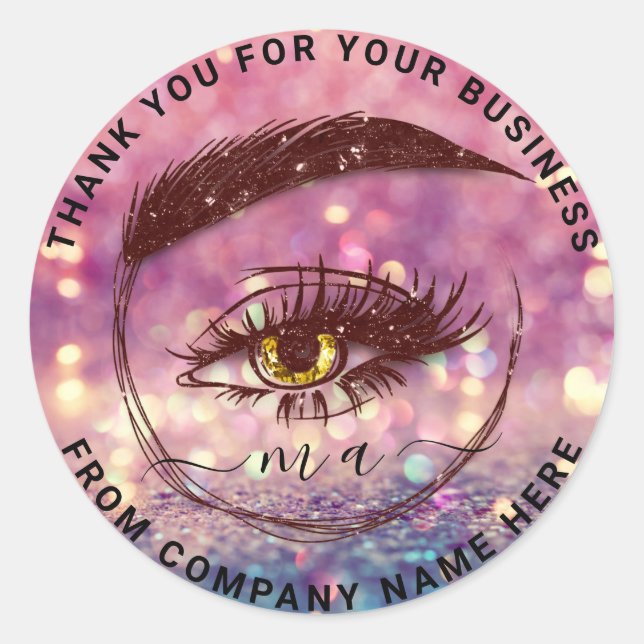 Eyelash Logo Name Holograph Thank Glitter Rose Classic Round Sticker (Front)